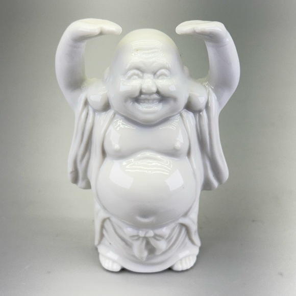 Vintage White Ceramic Laughing Buddha Statue - Picture 2 of 8